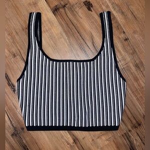 ARITZIA BABATON white and navy stripe crop top size SMALL
